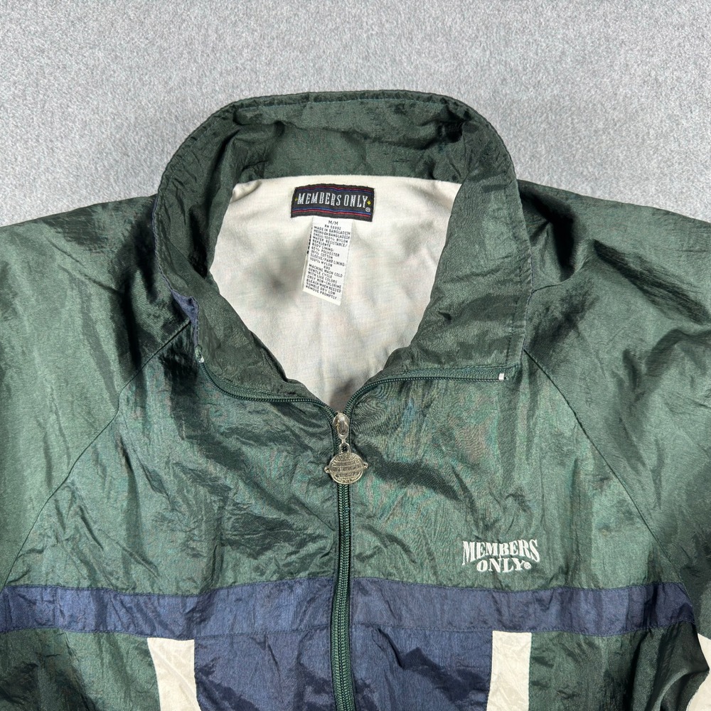 Members Only M Vintage Windbreaker Jacket Green Blue Nylon Lined